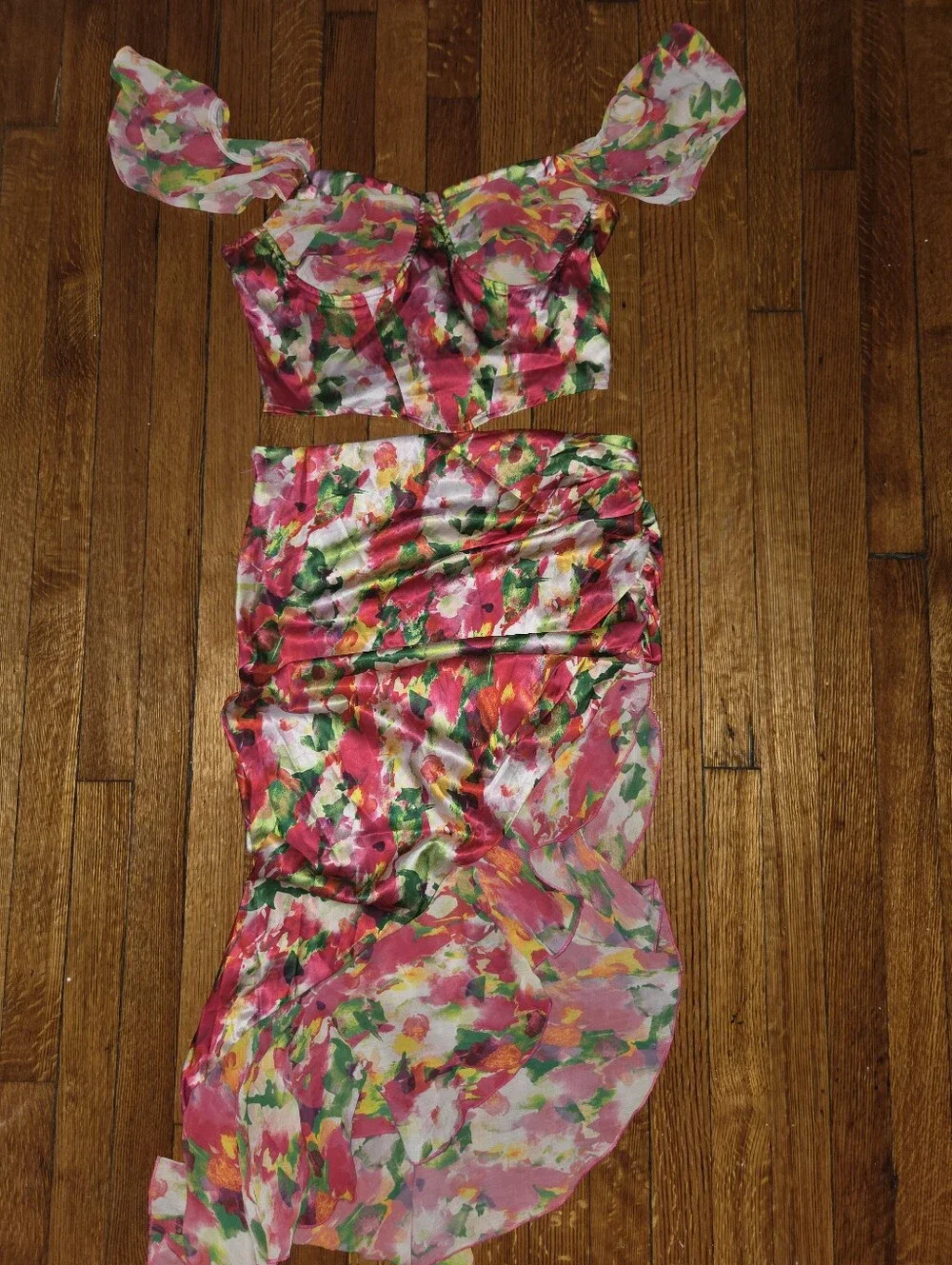 SHEIN Pink Floral Two-Piece Crop Top & Skirt Set
